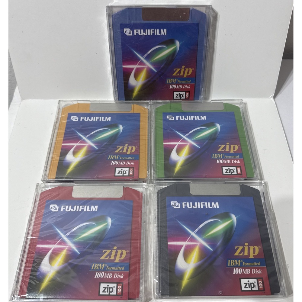 Zip 100MB Disk IBM Formatted Color Disks ATOMM Fujifilm USA 5 Pcs Factory Sealed